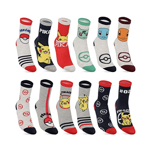 Pokémon Kindersocken aus Baumwolle – 12 Paar – Jungen Socken bequem und weich, gelb, 35-37 von Pokémon