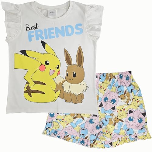 Pikachu & Evoli gekräuselte Ärmel Mädchen 100% Baumwolle kurzer Schlafanzug 8-9 Jahre 134cm von Pokémon