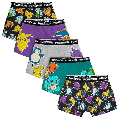 Pokemon 5er Pack Slips für Jungen - Bequeme Kinderunterwäsche - Baumwolle Unterhosen Kinder Jungen für 4-14 Jährige, Charmander, Raboot, Snorlax, Gengar, Pikachu (9-10 Jahre, Mehrfarbig Boxershorts) von Pokémon