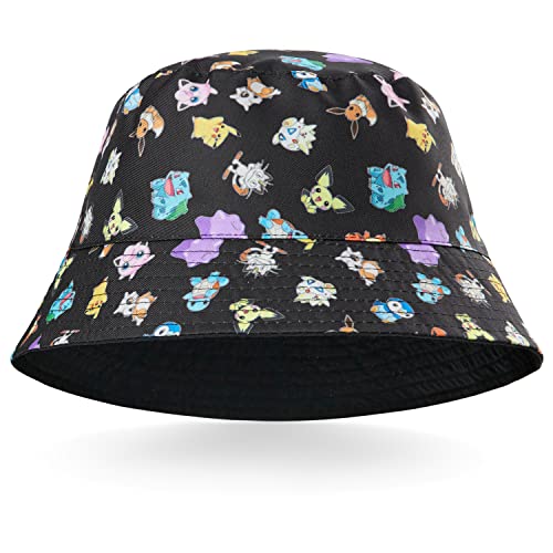 Pokemon Baseball Cap Kinder Snapback Kappe Kinder Jungen Bucket Hat Kinder Mützen Fischerhut Jungen Mädchen Fischermütze Anglerhut Sonnenhut Pikachu (Schwarz Fischerhut) von Pokémon