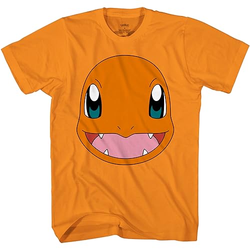 Pokemon Big Face Charmander Pikachu Squirtle Bulbasaur Psyduck Snorlax T-Shirt für Erwachsene, Orange/Abendrot im Zickzackmuster (Sunset Chevron), 3X-Groß von Pokémon