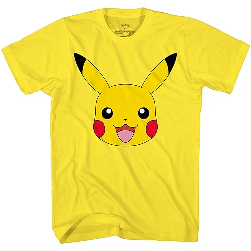 Pokemon Big Face Charmander Pikachu Squirtle Bulbasaur Psyduck Snorlax T-Shirt für Erwachsene, gelb, L von Pokémon