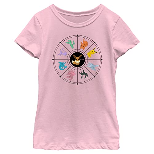 Pokemon Eevee Evolution Tarot Card Mädchen-T-Shirt, kurzärmelig, Hellrosa, XL von Pokémon