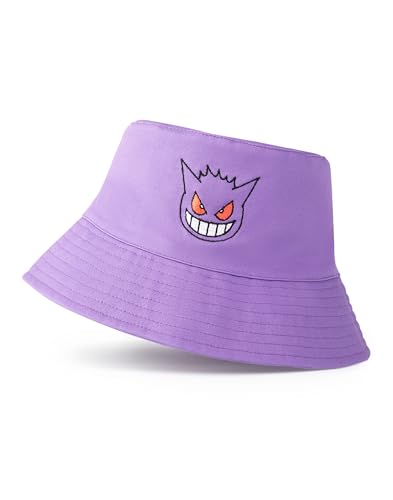 Pokémon Gengar Lila Eimerhut | Klassische Cartoon-Sonnenschutz-Kopfbedeckung | Freizeithut für Herren | Leicht und bequem | Sommer-Fanartikel von Pokémon