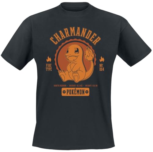 Pokémon Glumanda Männer T-Shirt schwarz L 100% Baumwolle Anime, Fan-Merch, Gaming von Pokémon