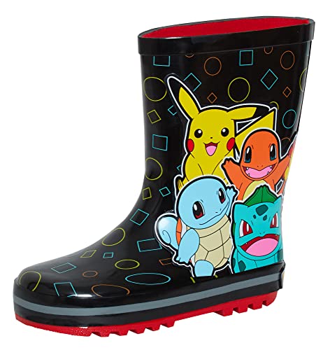 Pokemon Gummistiefel Wellington Boots für Kinder Jungen Mädchen Pikachu Regen Schnee Gummistiefel Wellys, Schwarz, 25 EU von Pokémon