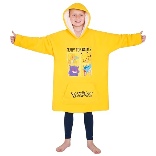 Pokemon Hoodie Decke Kinder, Fleece Pikachu Pullover mit Kapuze und Sherpa Futter für Jungen und Teenager (Gelb) von Pokemon