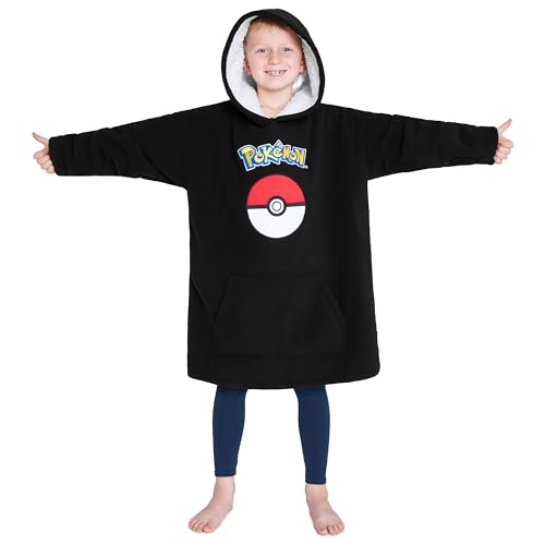 Pokemon Hoodie Decke Kinder, Fleece Pikachu Pullover mit Kapuze und Sherpa Futter für Jungen und Teenager (Schwarz) von Pokémon