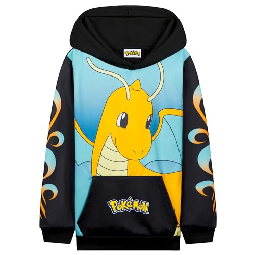 Pokemon Hoodie Jungen, Warmer Kapuzenpullover mit Bündchen & Kängurutasche - Pikachu Geschenke für Jungs (Schwarz/Blau Dragoran, 11-12 Jahre) von Pokémon