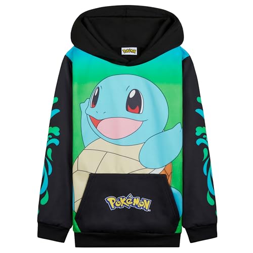 Pokemon Hoodie Jungen, Warmer Kapuzenpullover mit Bündchen & Kängurutasche - Pikachu Geschenke für Jungs (Schwarz/Grün Schiggy, 11-12 Jahre) von Pokémon