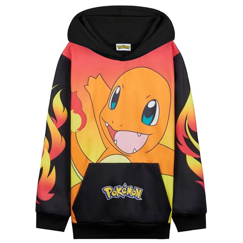 Pokemon Hoodie Jungen, Warmer Kapuzenpullover mit Bündchen & Kängurutasche - Pikachu Geschenke für Jungs (Schwarz/Rot Glumanda, 13-14 Jahre) von Pokémon