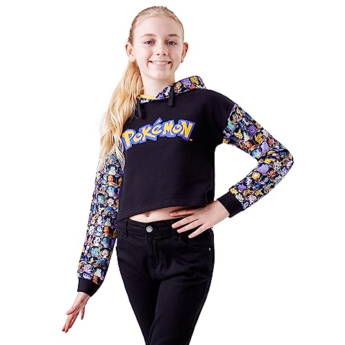 Pokemon Hoodie Mädchen Crop Top Trendige Kapuzenpullover Cropped Hoodie Pullover Sweatshirt für Mädchen Teenager 5-15 Jahre (11-12 Jahre, Schwarz) von Pokémon