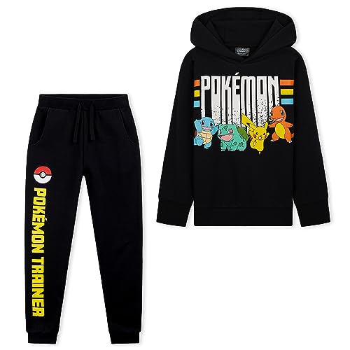 Pokemon Jogginganzug Kinder Jungen - 2-tlg. Set aus Hoodie und Trainingshose für Kinder Jugendliche von 5–14 Jahre (Schwarz, 13-14 Jahre) von Pokémon