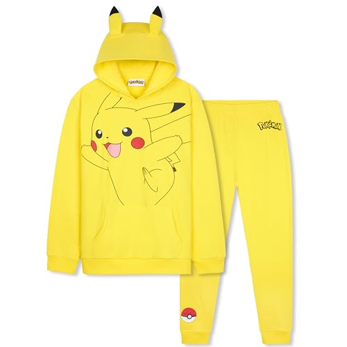 Pokemon Jogginganzug Kinder Jungen Trainingsanzug, Anime Hoodie & Jogginghose mit Print von Pikachu, Glurak, Bisasam & Gengar (7-8 Jahre, Gelb Pikachu) von Pokémon