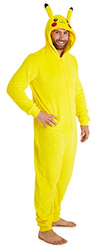 Pokemon Jumpsuit Herren, Pikachu Onesie Herren Halloween Kostüm, Fleece Onesie Damen und Overall Herren S-XXL, Jumpsuit Kuschelanzug Damen (Gelb, 2XL) von Pokémon