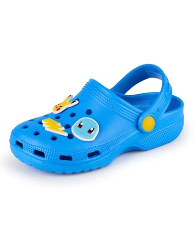 Pokemon Jungen Clogs Kinder Slip On Schuhe in Blau Pikachu Charmander Squirtle Neuheit Charms Sandalen Slider Verstellbarer Riemen von Pokemon