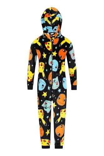 Pokemon Jungen Mädchen Fleece Schwarz AOP Schlafanzug Kinder Pikachu Einteiler, Schwarz , 11-12 Years von Pokémon
