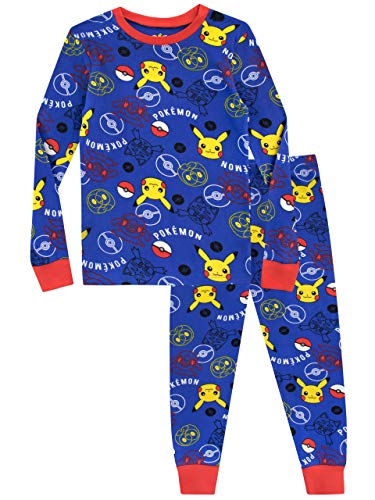 Pokemon Schlafanzug für Jungen | Weicher Baumwoll-Pikachu Schlafanzug | Offiziell lizenzierte Kinder Pokémon Pyjama Blau 128 von Pokémon