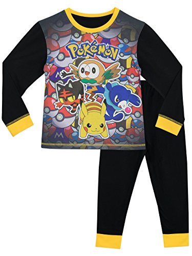 Pokemon Schlafanzug | Baumwoll Schlafanzüge für Jungen | Rowlet Popplio Litten | Pikachu Pyjama Kinder Lang 146 von Pokémon