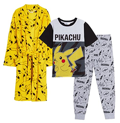 Jungen Pokemon Schlafanzug + Bademantel Kinder Pikachu Passende Nachtwäsche Set Pjs + Bademantel, gelb, 146 von Pokémon
