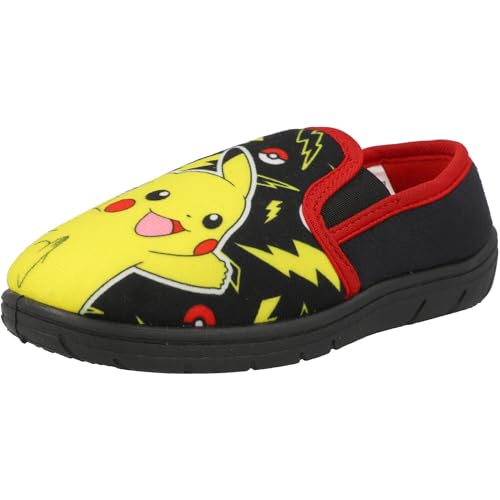 Pokemon Jungen oder Mädchen Twin Gusset Slip On Hausschuhe, Schwarz/Rot, Größe 11 UK, 29 EU von Pokémon