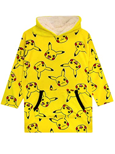 Pokemon Kinder Bettdecke Kapuzenpullover Übergroße Fleece Pikachu Gelb Einheitsgröße Für Jungen oder Mädchen von Pokemon
