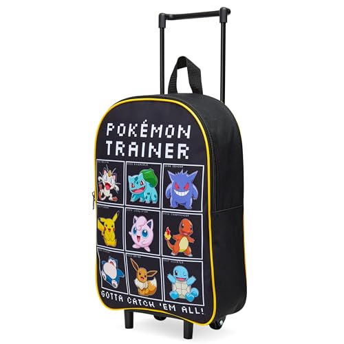 Pokemon Koffer Kinder, Faltbarer Trolley Handgepäck Leicht 39x27cm, 10.5 Liter, 2 Rollen & Ausziehbarem Griff (S/39cm -10.5L, Schwarz/Mehrfarbig) von Pokémon