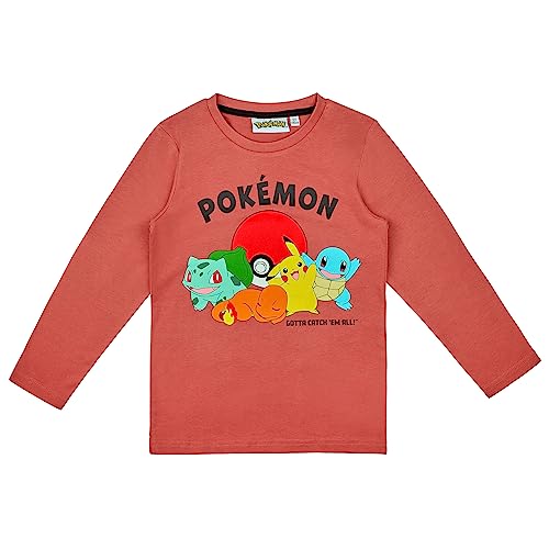 Pokemon Langarmshirt in verschiedenen Designs (DE/NL/SE/PL, Numerisch, 128, Regular, Hellrot) von Pokémon