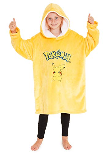 Pokemon Oversize Hoodie Jungen Decke mit Ärmeln und Kapuze, Pikachu Fleece Blanket Hoodie Pullover (Gelb) von Pokémon