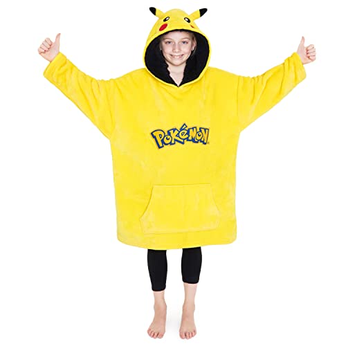 Pokemon Oversize Hoodie Jungen Decke mit Ärmeln und Kapuze, Pikachu Fleece Blanket Hoodie Pullover (Gelb/Schwarz) von Pokémon
