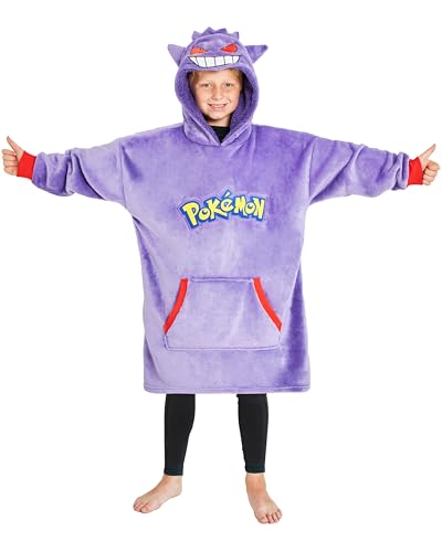 Pokemon Oversize Hoodie Jungen Decke mit Ärmeln und Kapuze, Pikachu Fleece Blanket Hoodie Pullover (Lila Gengar) von Pokemon
