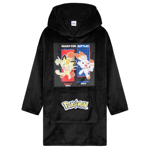 Pokemon Oversize Hoodie Jungen Decke mit Ärmeln und Kapuze, Pikachu Fleece Blanket Hoodie Pullover (Schwarz Mauzi Hopplo) von Pokémon