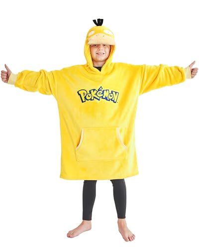 Pokemon Oversize Hoodie Jungen Decke mit Ärmeln und Kapuze, Pikachu Fleece Blanket Hoodie Pullover (Yellow Psyduck) von Pokémon