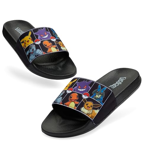 Pokemon Pantoletten Kinder Schlappen, Sandalen für Strand, Schwimmbad - Geschenke für Jungs (Schwarz/Mehrfarbig, 30-31 EU) von Pokémon