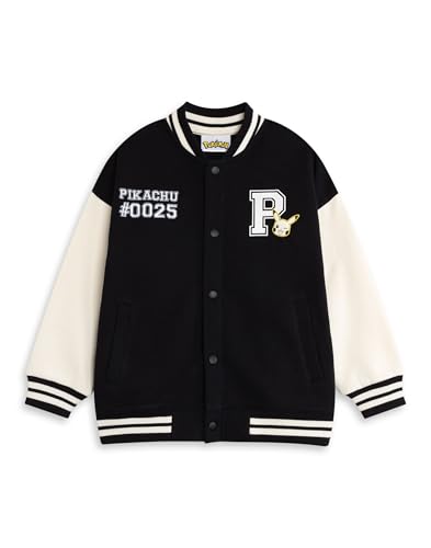 Pokémon Pikachu Bomberjacke für Jungen in Schwarz | Unisex-Kinder-Unijacke mit Grafiken | Langarm-Freizeitoberbekleidung | 0025 Index-Charakterbekleidung – 6–7 Jahre von Pokémon