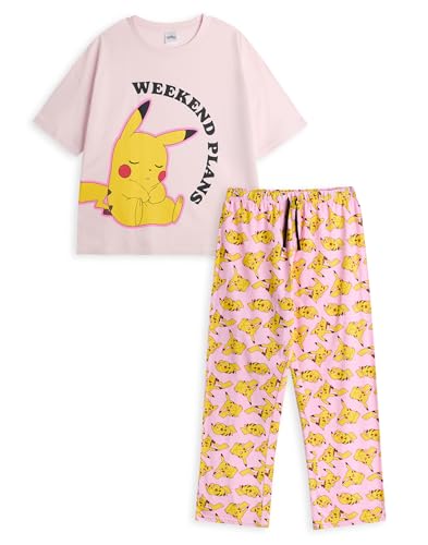 Pokémon Pikachu Damen-Pyjama-Set mit kurzen Ärmeln und Langen Beinen in Rosa | Wochenendpläne grafische Loungewear von Pokémon