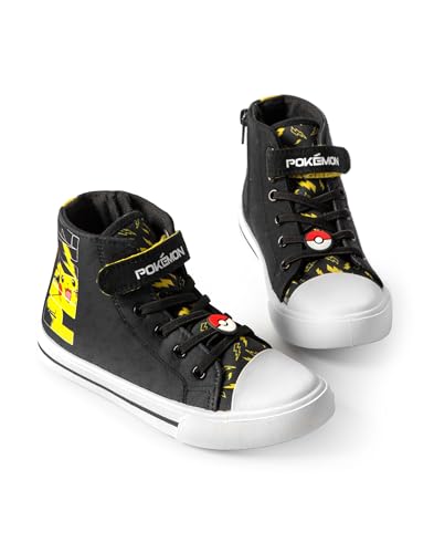 Pokémon Pikachu High-Top-Sneaker für Jungen mit Klettverschluss | Pika Kinder Schwarz Gelb Lightning Bolt Schuhe | Pokeball Merchandise Pokemon Merch | Zurück zum Schulschuh von Pokémon