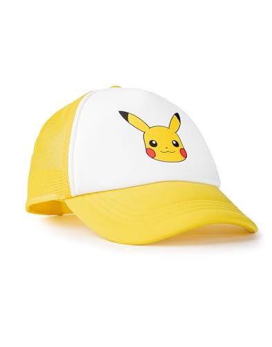 Pokémon Pikachu verstellbare Kappe mit gebogenem Schirm in Gelb und Weiß | Unisex Sommermütze mit Mesh-Rückseite | Lässiger Sonnenschutzhut mit Druckknopfverschluss von Pokémon