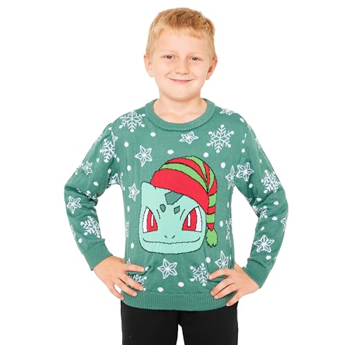 Pokemon Pullover Weihnachten - Anime Pullover für Jungen 4-14 Jahren - Weihnachtspullover Kinder mit Rundhalsausschnitt (Grün Bisasam, 11-12 Jahre) von Pokémon