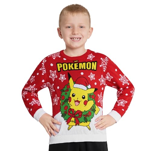 Pokemon Pullover Weihnachten - Anime Pullover für Jungen 4-14 Jahren - Weihnachtspullover Kinder mit Rundhalsausschnitt (Rot Pikachu, 4-5 Jahre) von Pokémon
