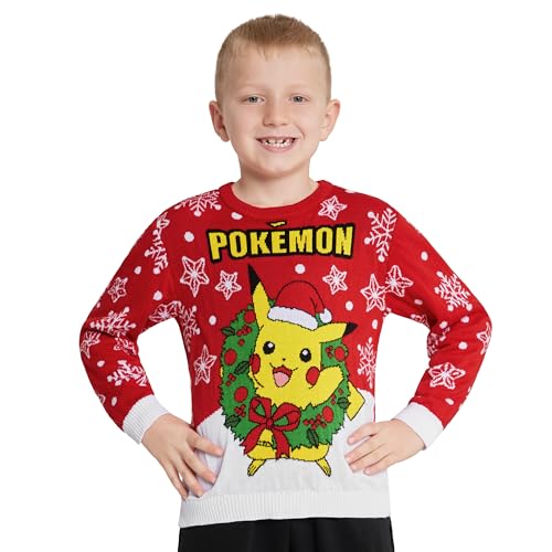 Pokemon Pullover Weihnachten - Anime Pullover für Jungen 4-14 Jahren - Weihnachtspullover Kinder mit Rundhalsausschnitt (Rot Pikachu, 5-6 Jahre) von Pokémon