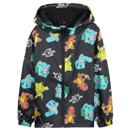 Pokemon Regenjacke Kinder Wasserdicht - 100% Polyester Kinder Regenjacke Jungen - Bequeme Regenjacke Mädchen und Jungen (Schwarz AOP, 11-12 Jahre) von Pokémon