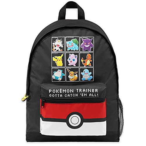 Pokemon Rucksack Kinder, Schulrucksack Jungen und Schulrucksack Mädchen Kinder Rucksäcke, Pokeball Evoli Pikachu Rucksack Schule (Schwarz/Rot) von Pokémon