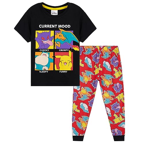 Pokemon Schlafanzug Jungen Pyjama Kinder 4-14 Jahre Sommer Winter Nachtwäsche Oberteil Kurz Pyjamahose Lang (Multi/Schwarz 11-12 Jahre) von Pokemon
