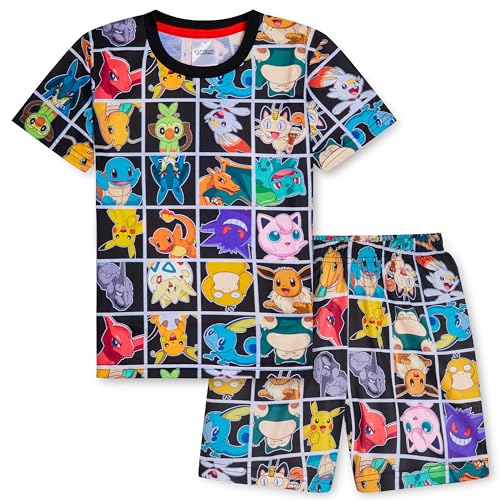 Pokemon Schlafanzug Jungen, Sommer Pyjama Set mit T-Shirt und Schlafhose Shorts (Mehrfarbig, 6-7 Jahre) von Pokémon