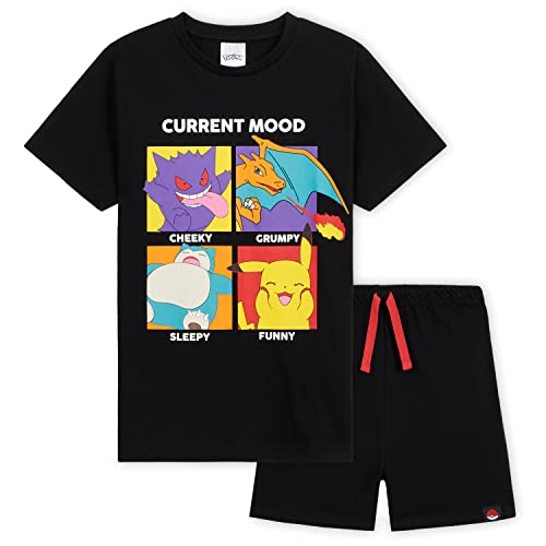 Pokemon Schlafanzug Jungen, Sommer Pyjama Set mit T-Shirt und Schlafhose Shorts (Schwarz, 11-12 Jahre) von Pokémon