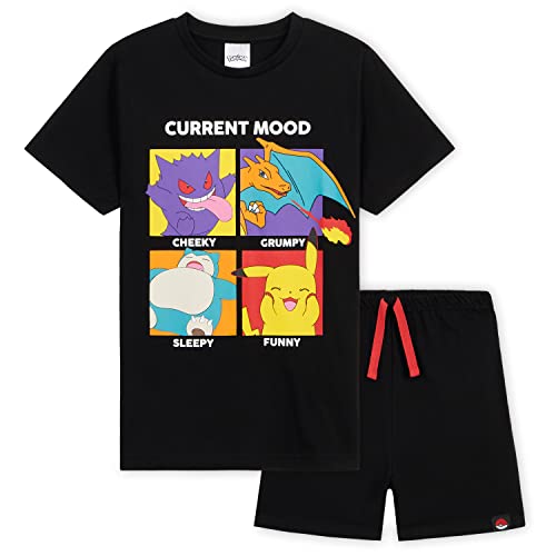 Pokemon Schlafanzug Jungen, Sommer Pyjama Set mit T-Shirt und Schlafhose Shorts (Schwarz, 5-6 Jahre) von Pokémon