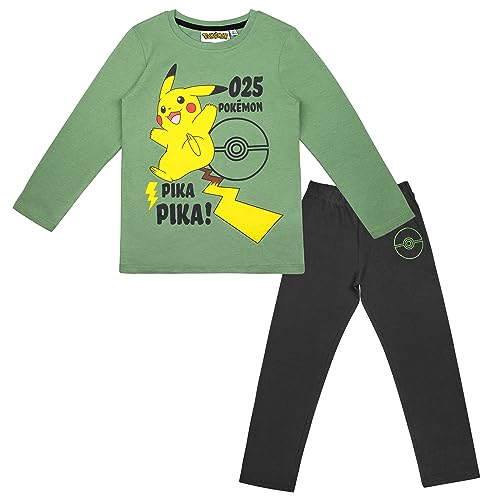 Pokemon Schlafanzug Pyjama Langarm Pikachu Junge und Mädchen Unisex (116, Grün) von Pokémon