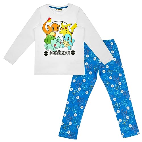 Pokemon Schlafanzug Pyjama Langarm Pikachu Junge und Mädchen Unisex (DE/NL/SE/PL, Numerisch, 134, Regular, Weiss) von Pokémon