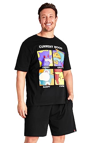 Pokemon Short Pyjama für Jungen und Männer | Pyjama-Set für Herren Erwachsene aus Baumwolle| Zweiteiliger Sommer Nachtwäsche mit Gummizug (Schwarz, M) von Pokémon